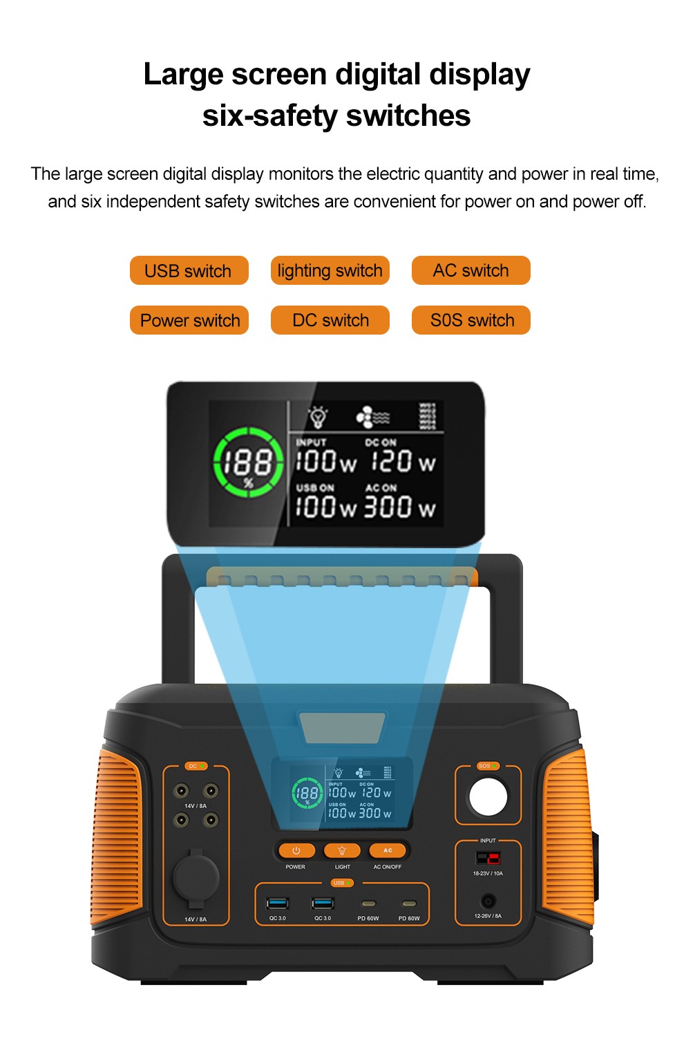 VPX J500 · 14.8V/30Ah Portable Power Station