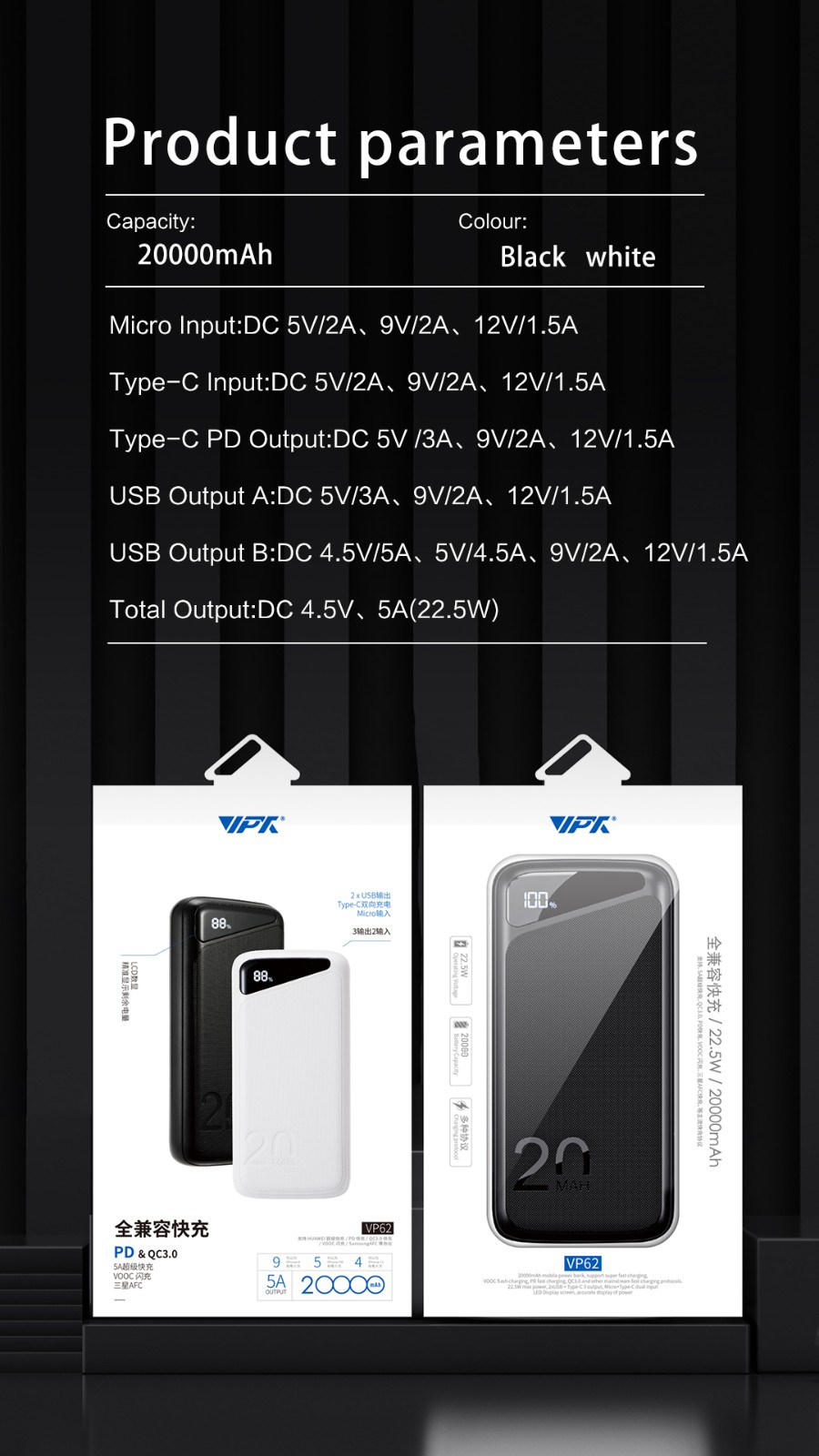 VPX HB111D · 22.5W fast charging Power Bank