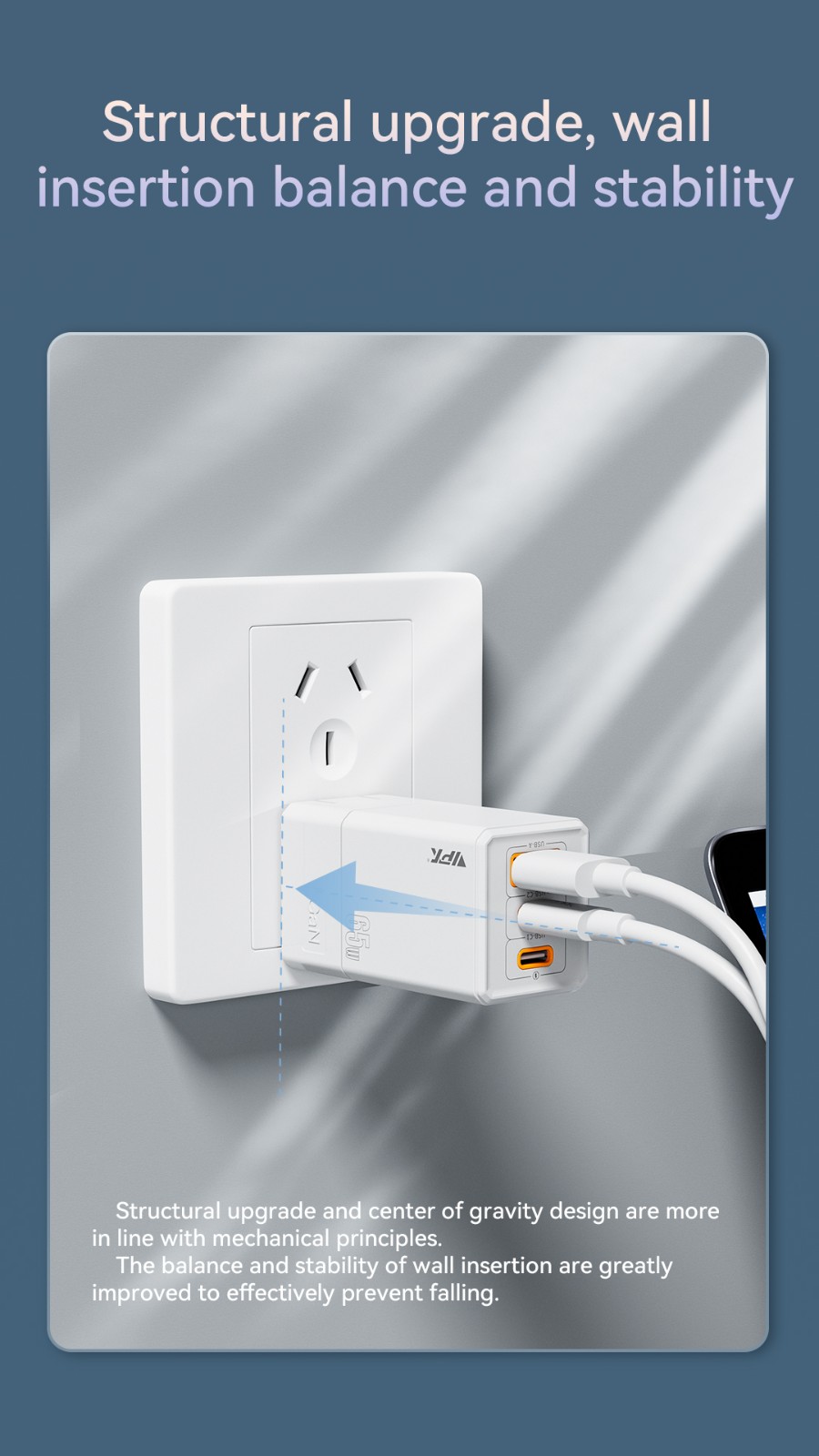 VPX U65 · GaN PD 65W Dual USB-C   USB-A Charger